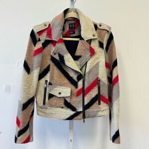 Armani Exchange Wool Blend Aztec Moto Style Geometric Pea Coat Small